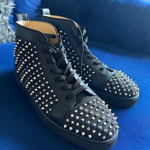 christian louboutin sneakers black/metallic spikes sz 45
